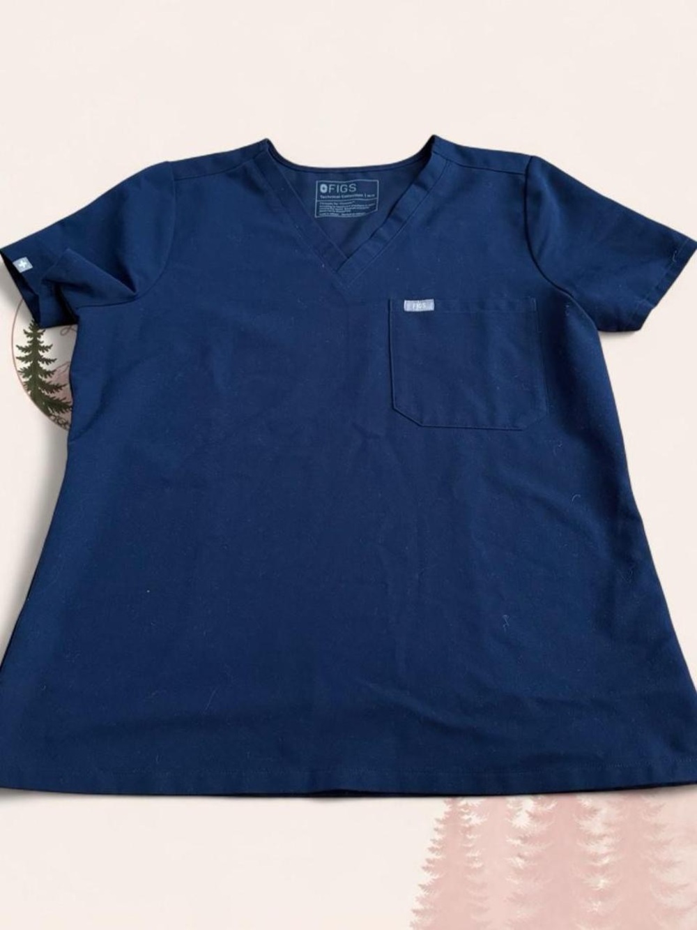 FIGS Technical Collection Navy V-Neck Scrub Top Women’s Medium Petite